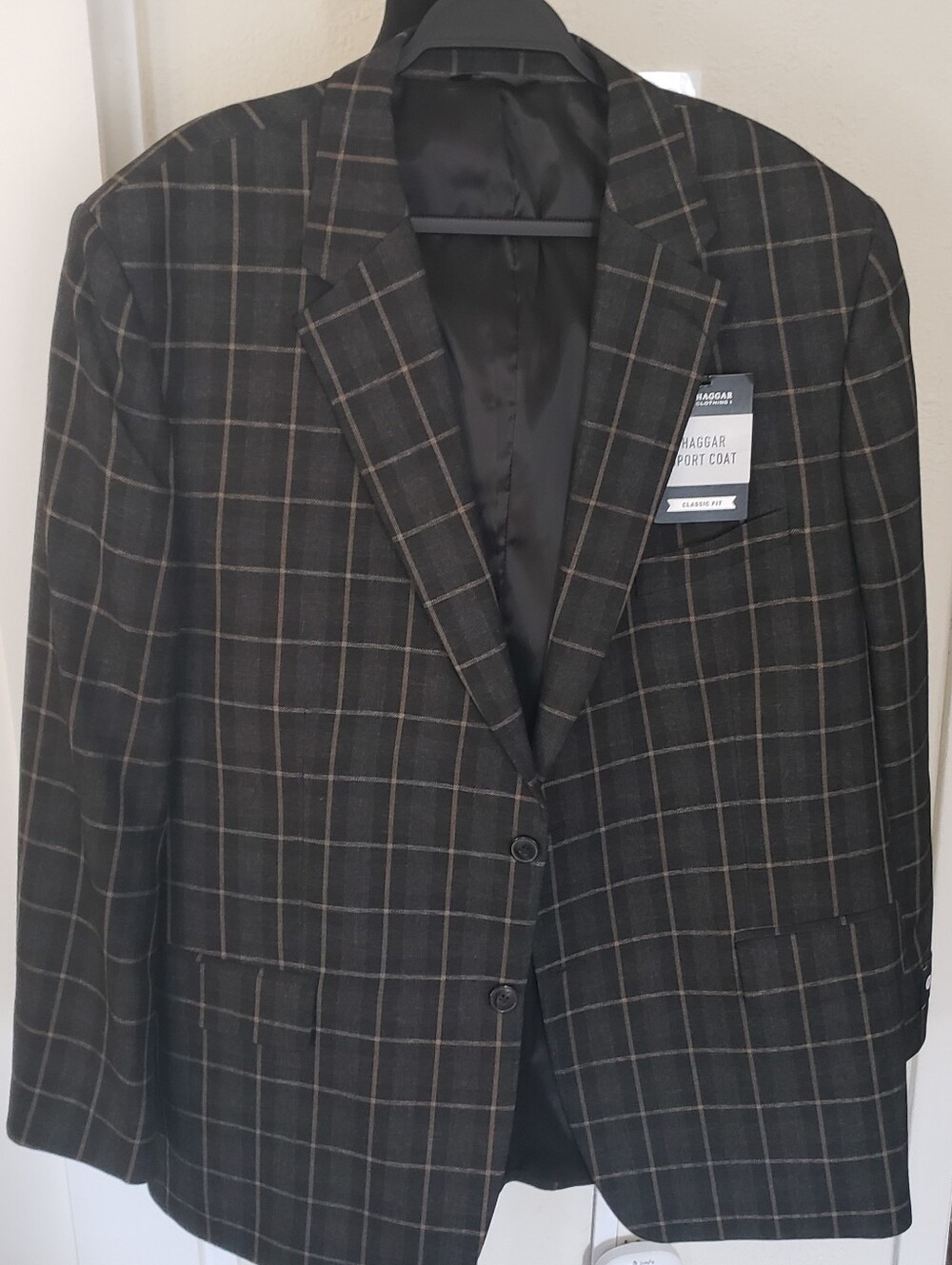 Haggar Mens Dark Gray Windowpane Sport Coat - Classic Fit
